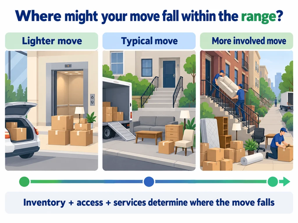 Apartment moving route from the unit through the elevator and loading area to the truck